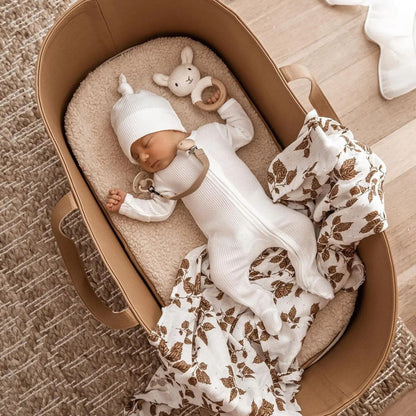 Footed Overalls and Beanie Set Powder White