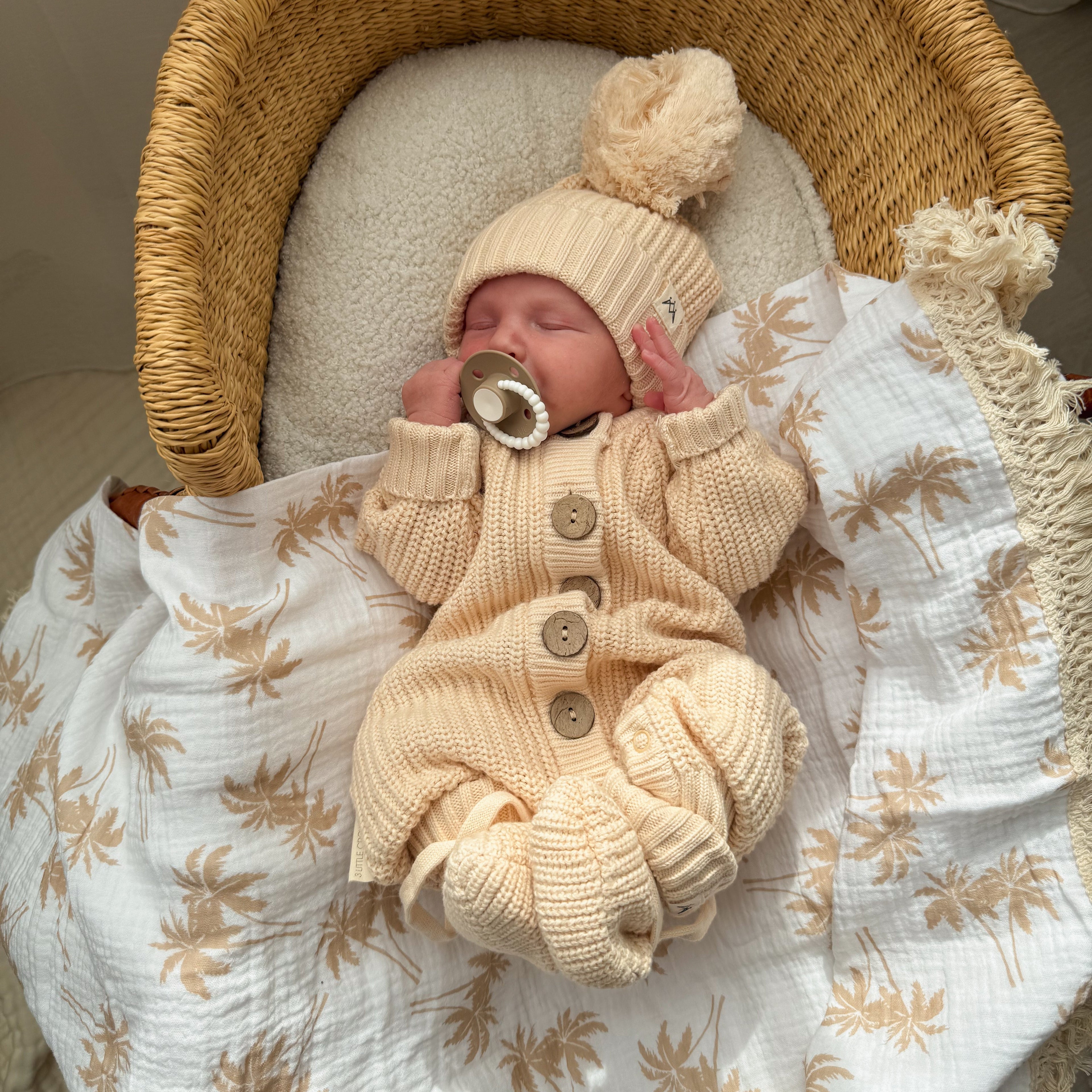 Fringe Swaddle Blanket - Palm