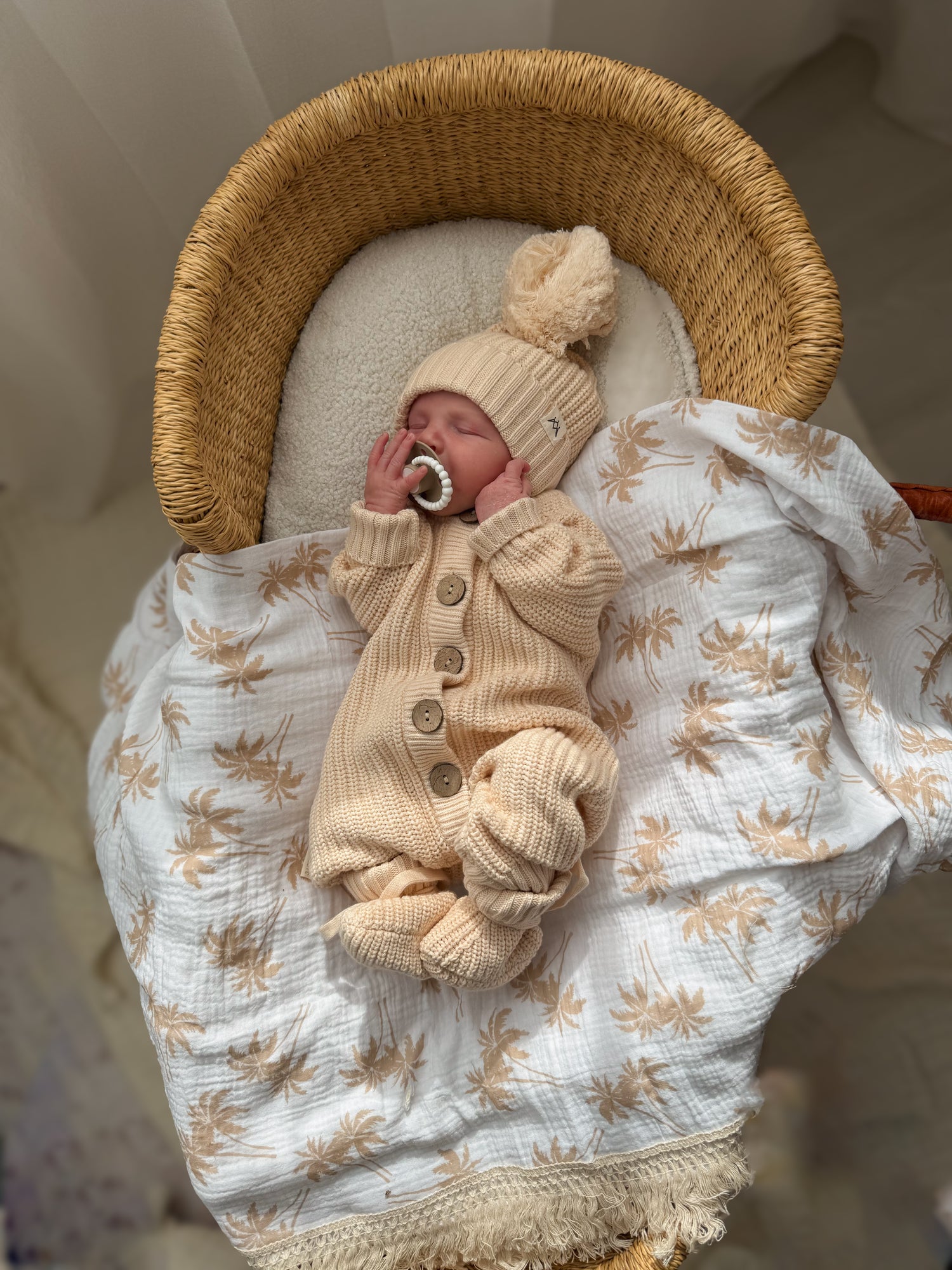 Fringe Swaddle Blanket - Palm