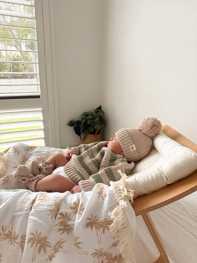 Chunky Knit Jumper - Muted Green & Mushroom Stripes