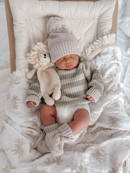 Chunky Knit Jumper - Muted Green &amp; Mushroom Stripes