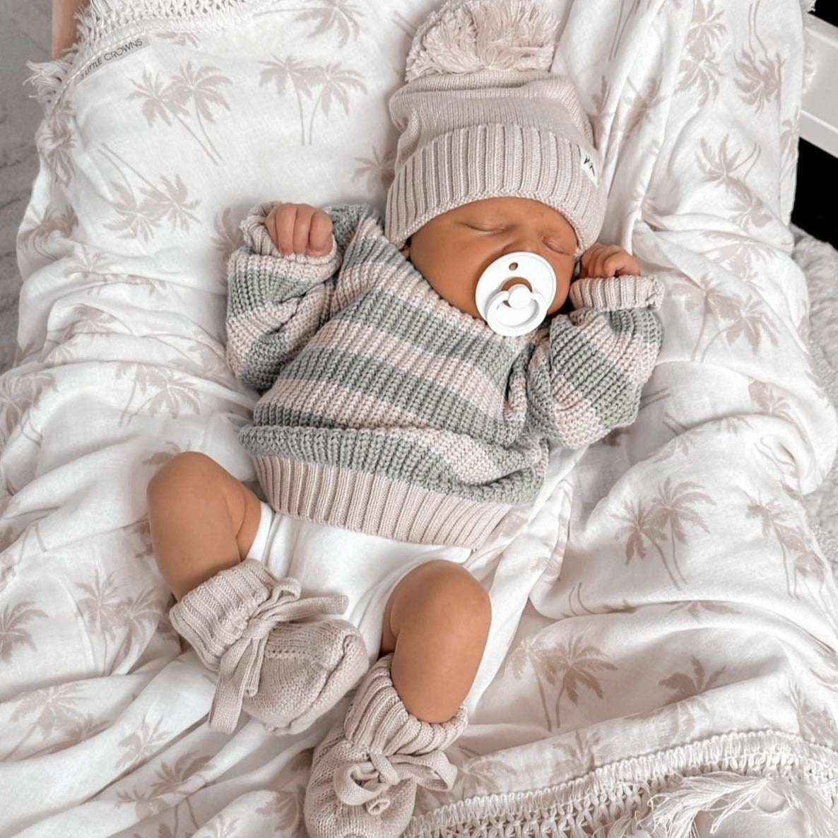 Chunky Knit Jumper - Muted Green & Mushroom Stripes