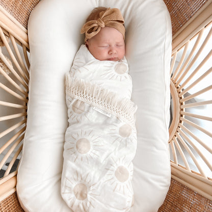 Fringe Swaddle Blanket - Sun