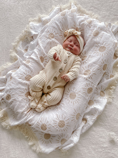 Textured Knit Topknot - Oat