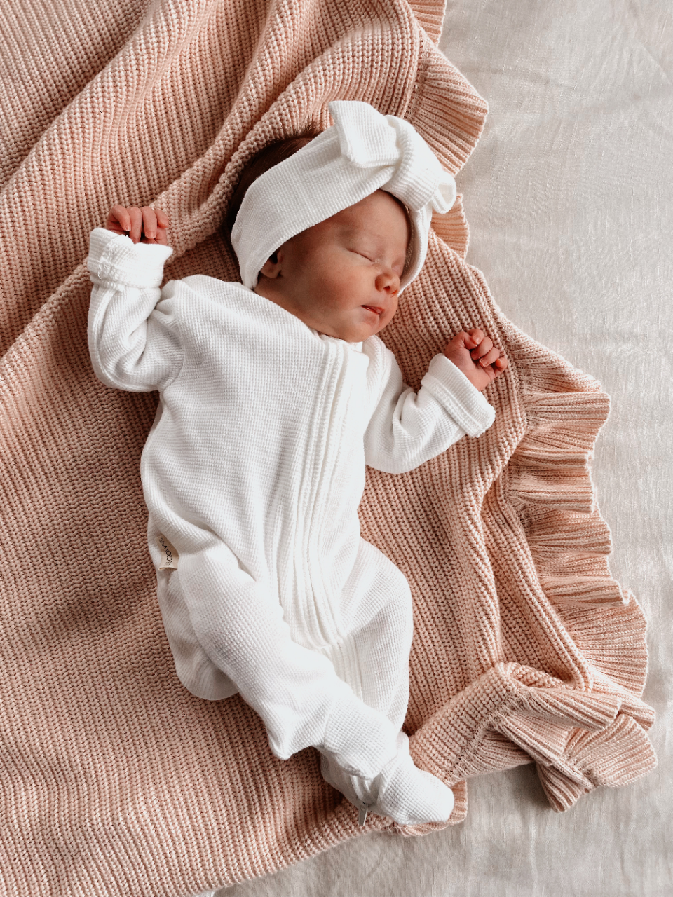 My First Outfit Footed Overalls and Beanie Set Powder White